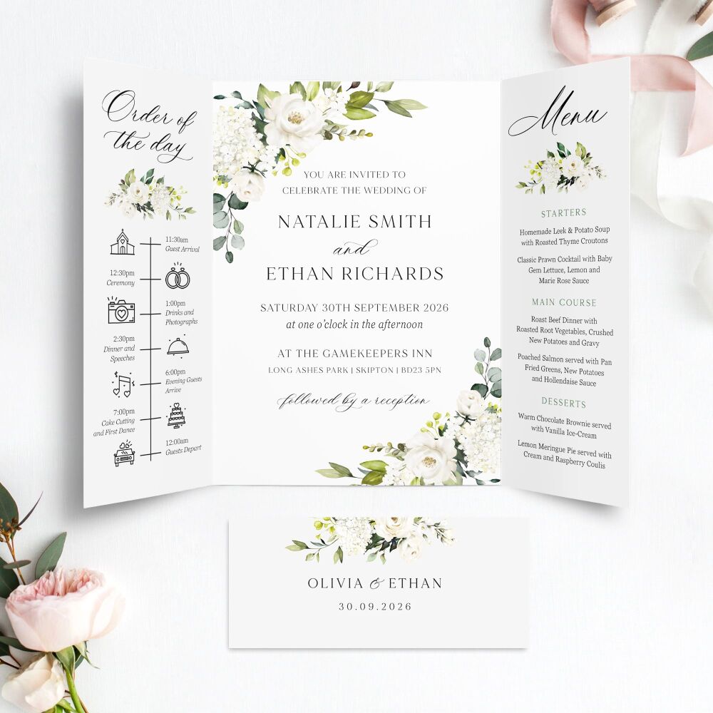 Ivory Florals & Botanicals Wedding Invitation Sample
