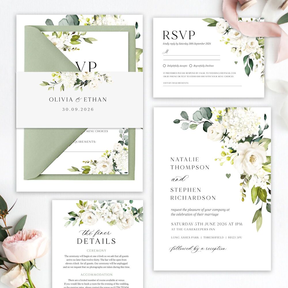 Ivory Florals & Botanicals Wedding Invitation Sample