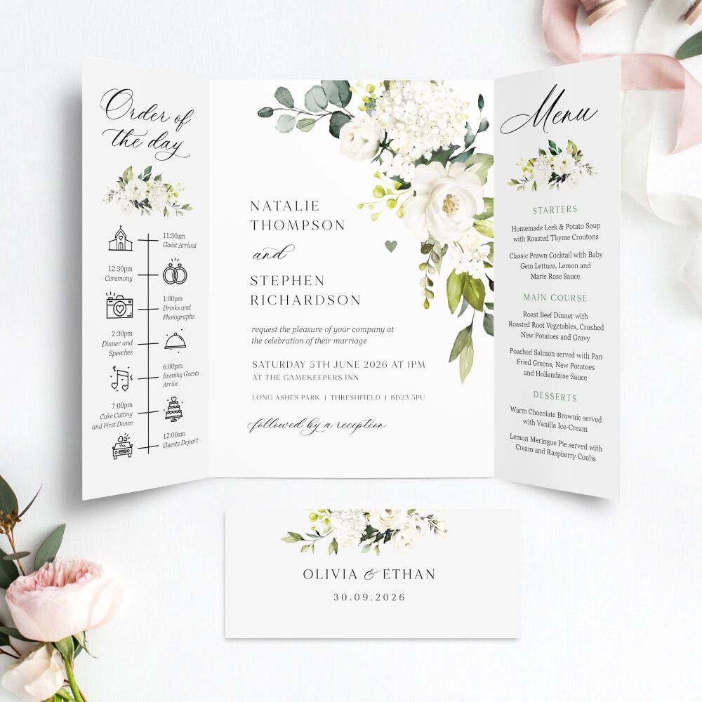 Ivory Florals & Botanicals Wedding Invitation Sample
