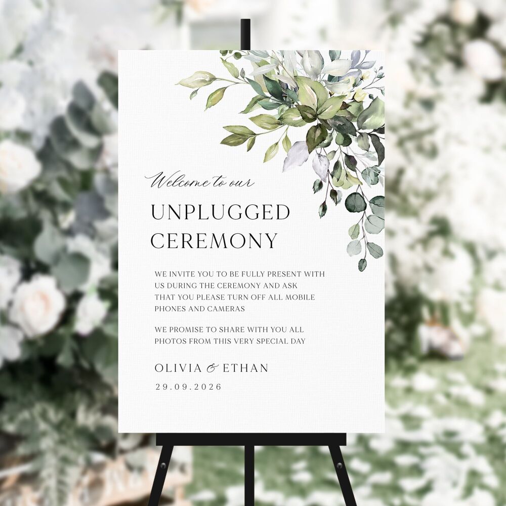 Eucalyptus Bouquet Unplugged Ceremony Sign