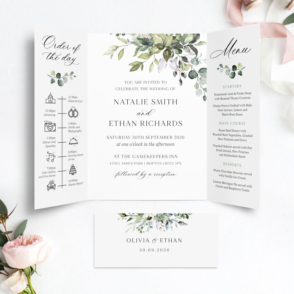 Eucalyptus Bouquet Wedding Invitation Sample