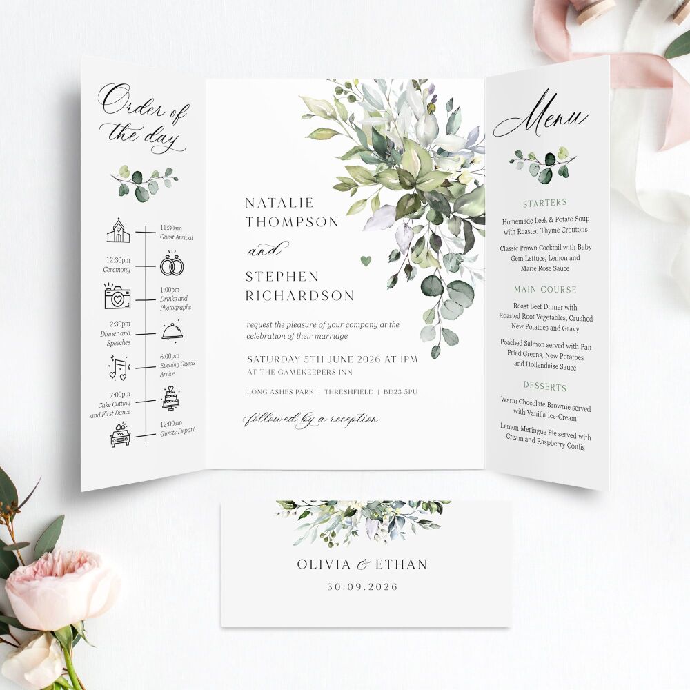 Eucalyptus Bouquet Wedding Invitation Sample