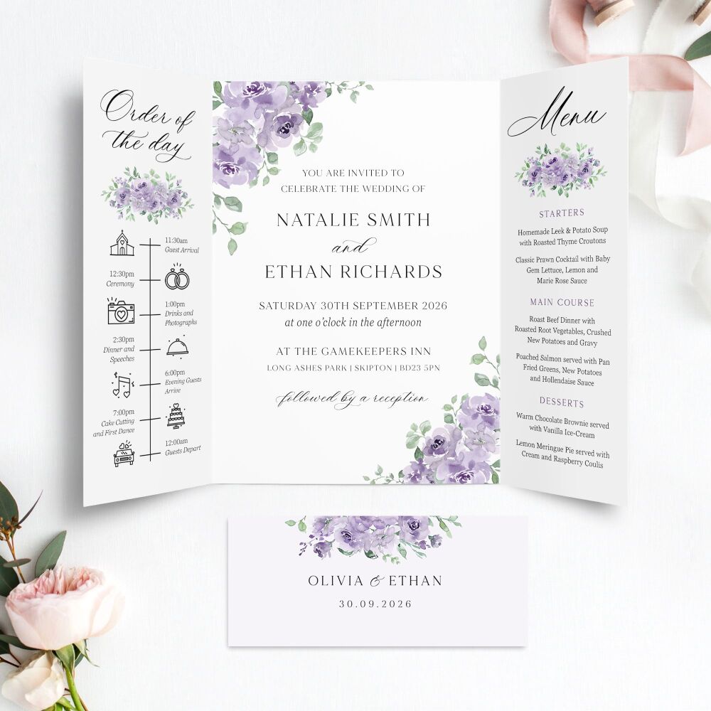 Dusky Mauve Floral Wedding Invitation Sample