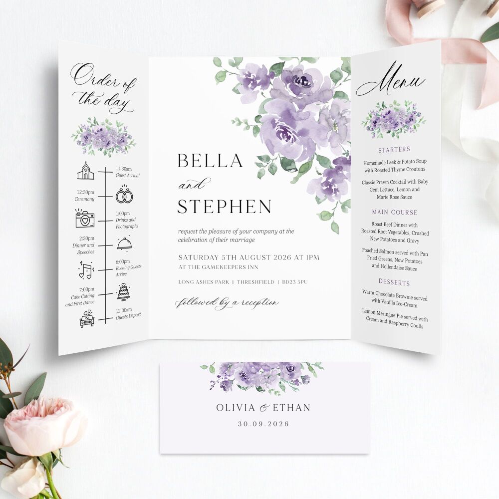 Dusky Mauve Floral Wedding Invitation Sample