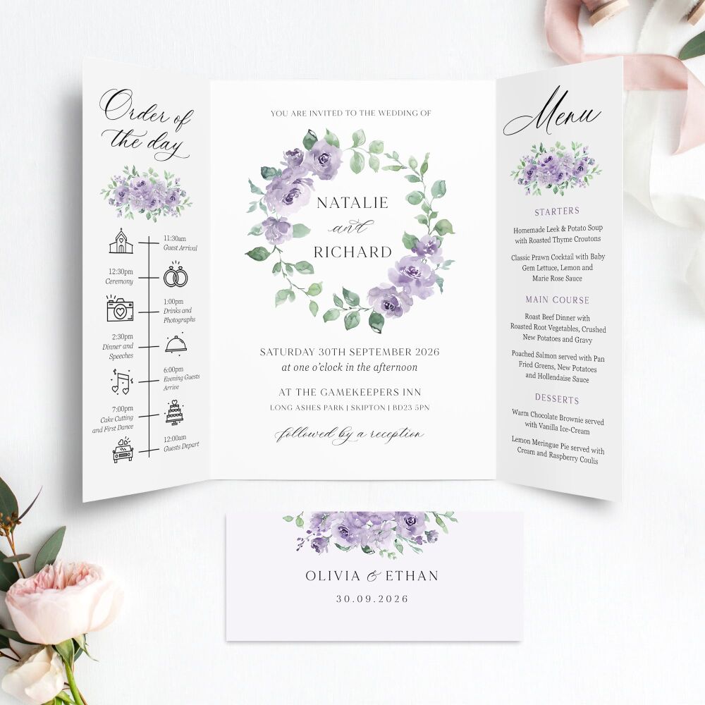Dusky Mauve Floral Wedding Invitation Sample