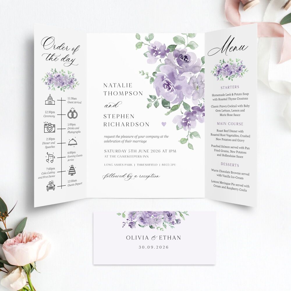 Dusky Mauve Floral Wedding Invitation Sample