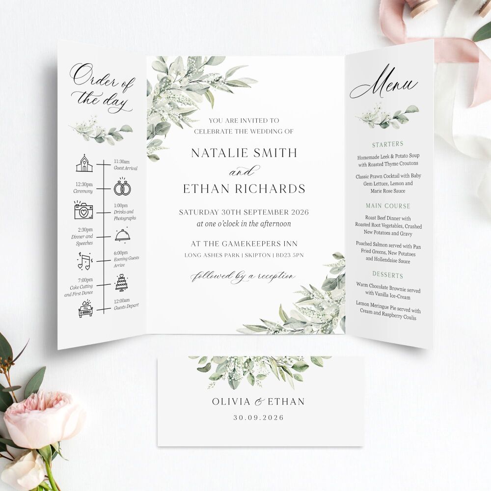 Sage & Gypsophilia Wedding Invitation Sample