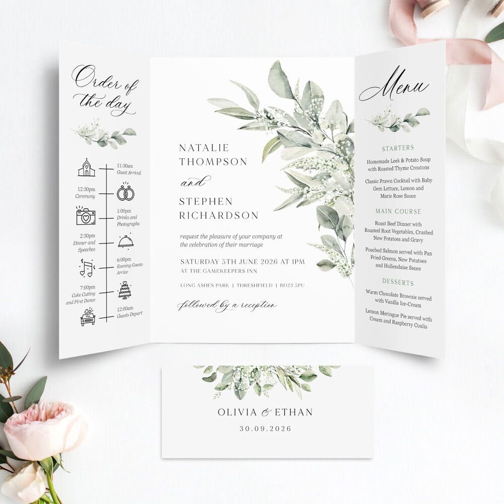 Sage & Gypsophilia Wedding Invitation Sample
