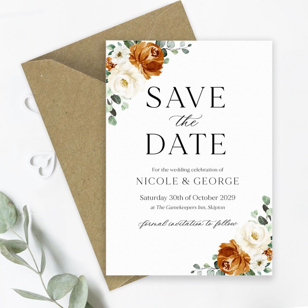 Burnt Orange & Eucalyptus Save the Date