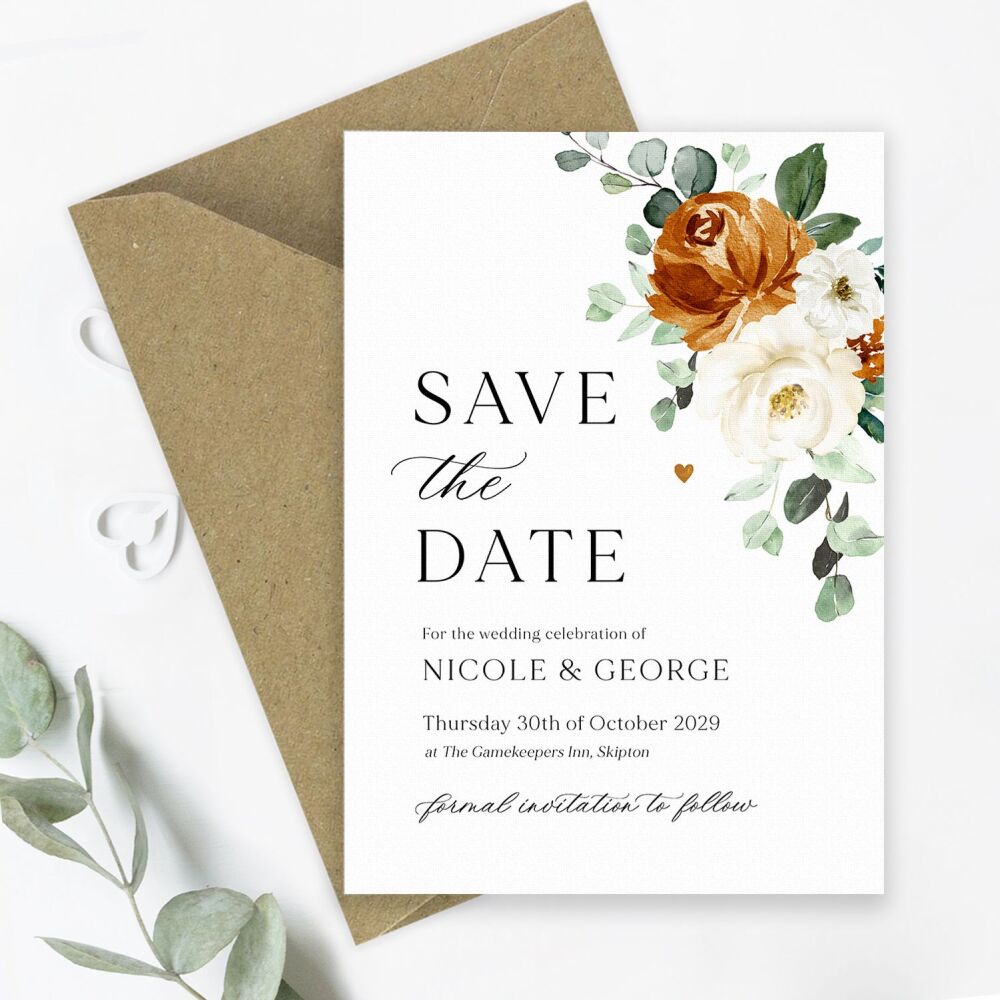 Burnt Orange & Eucalyptus Save the Date