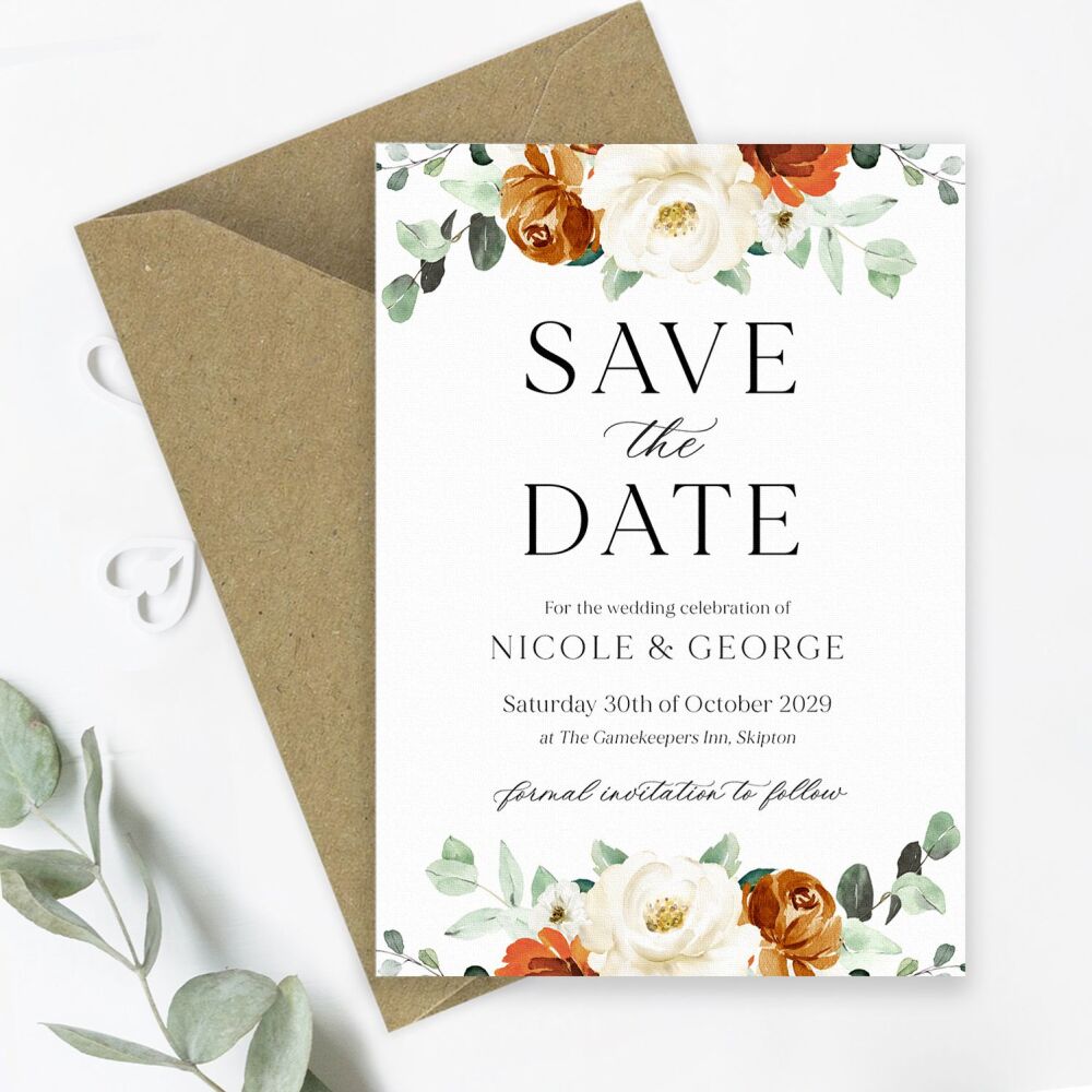 Burnt Orange & Eucalyptus Save the Date