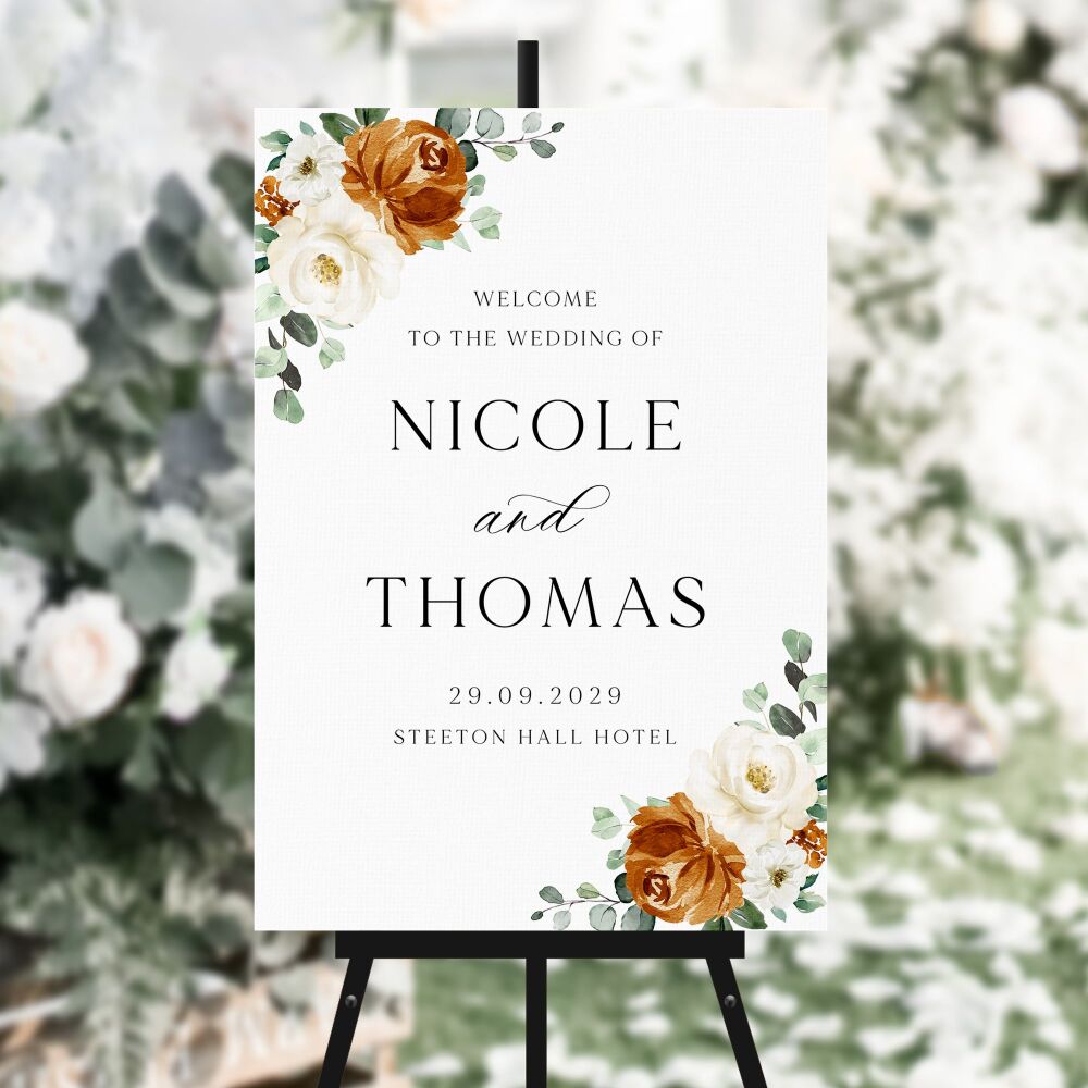 Burnt Orange & Eucalyptus Welcome Sign