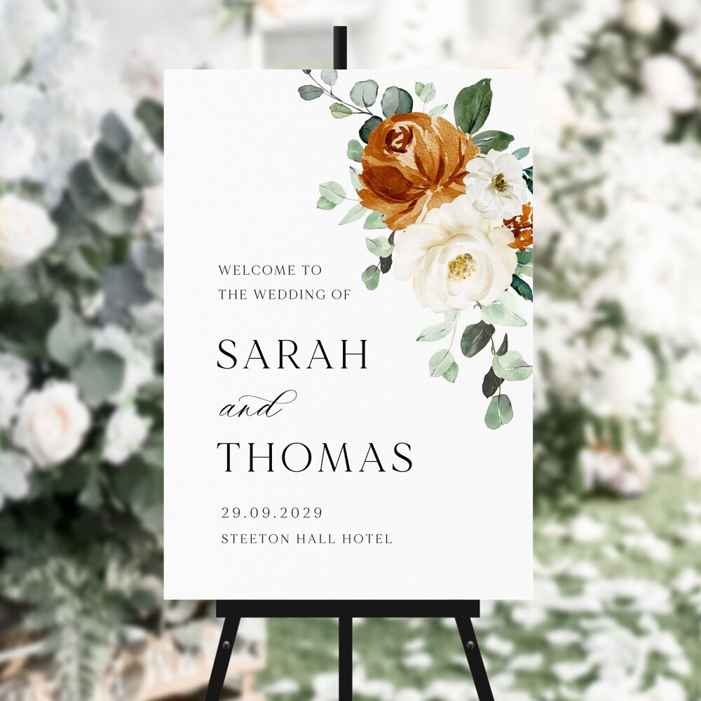 Burnt Orange & Eucalyptus Welcome Sign