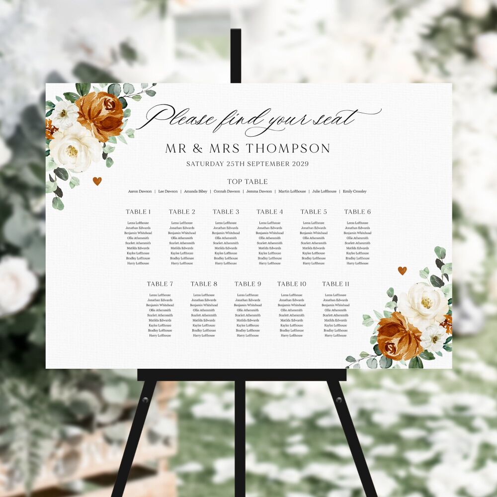 Burnt Orange & Eucalyptus Table Plan