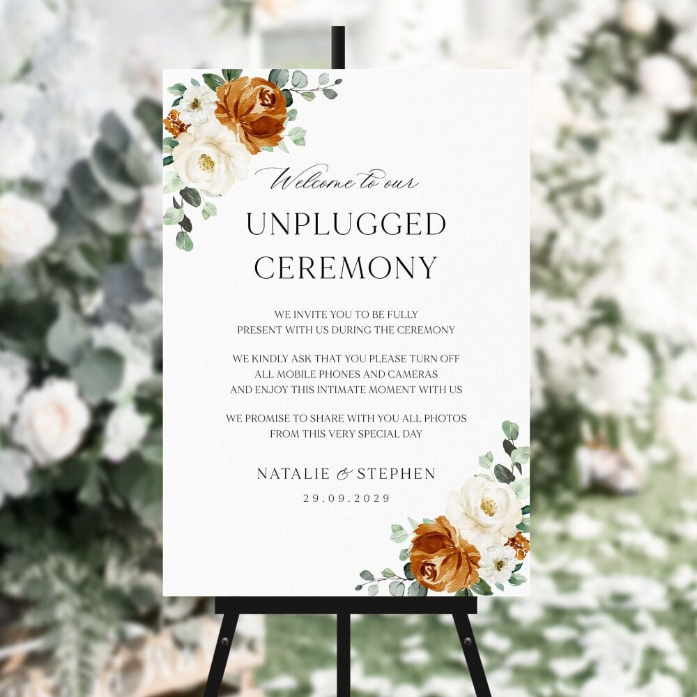 Burnt Orange & Eucalyptus Unplugged Ceremony Sign