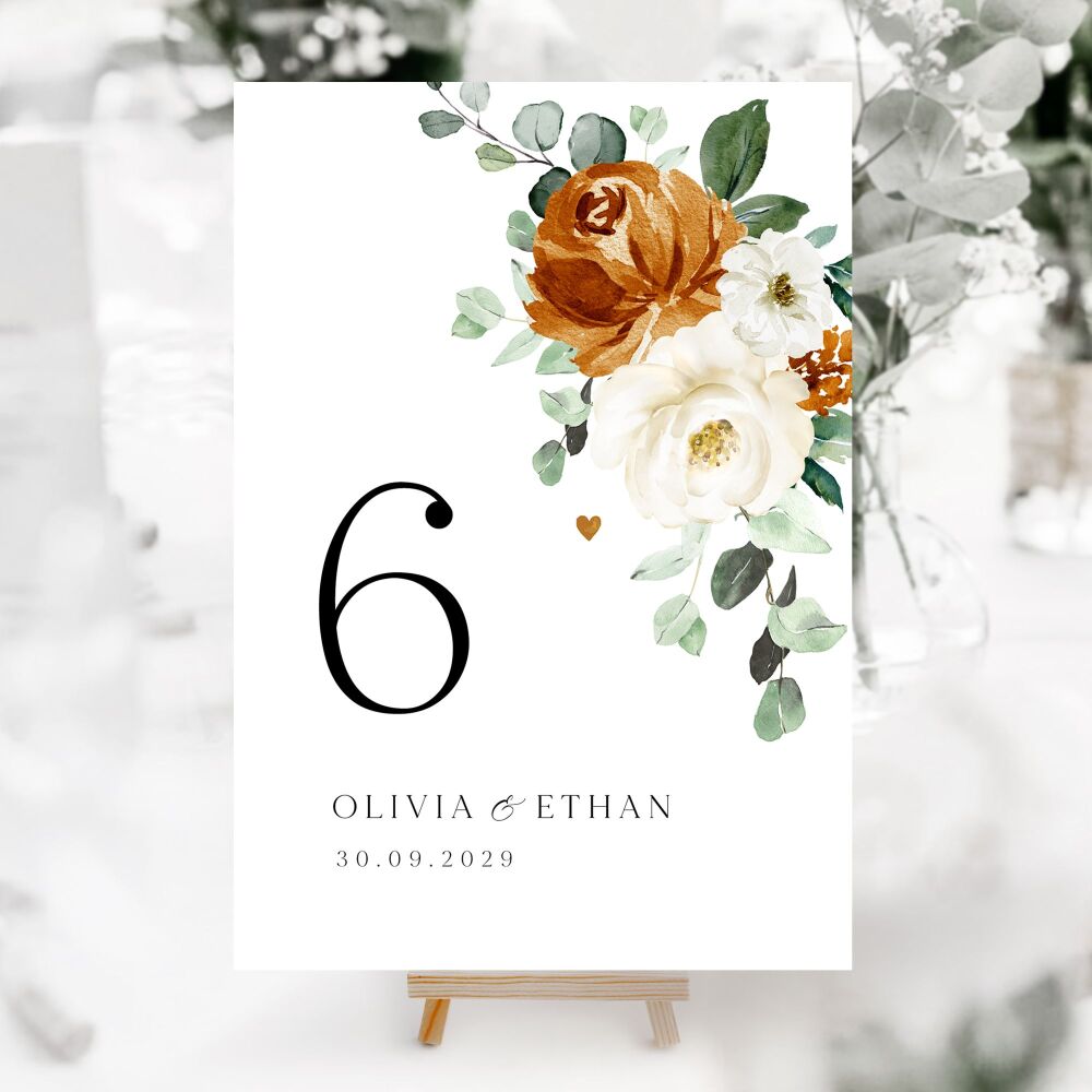 Burnt Orange & Eucalyptus Table Numbers