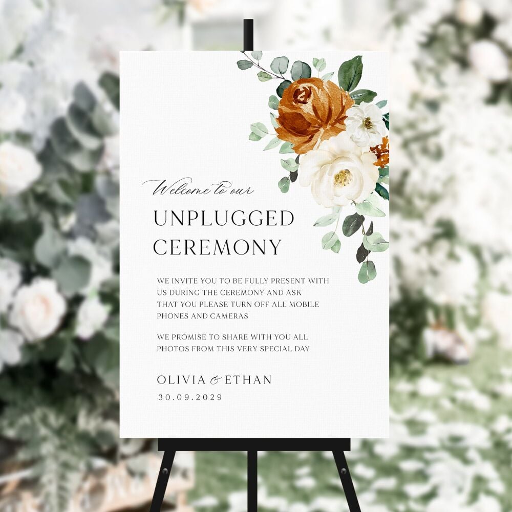 Burnt Orange & Eucalyptus Unplugged Ceremony Sign