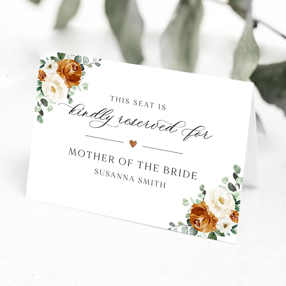 Burnt Orange & Eucalyptus Reserved Seat Card