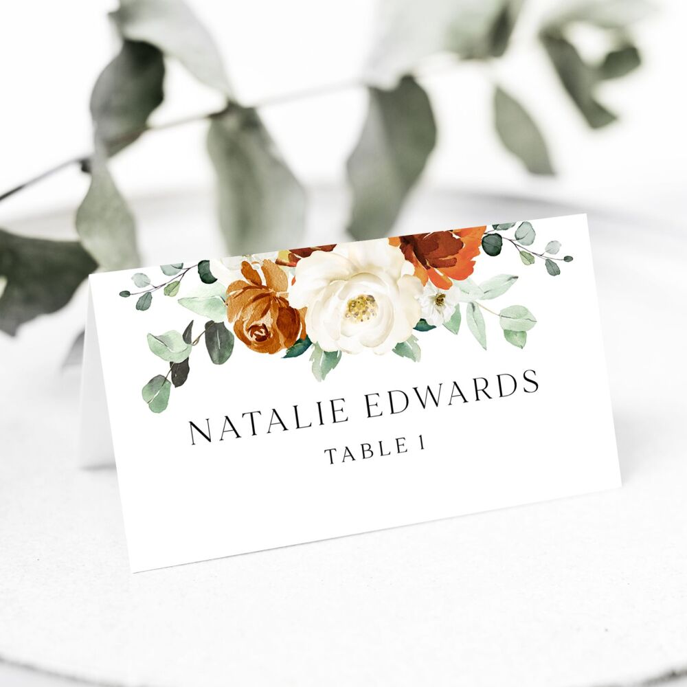 Burnt Orange & Eucalyptus Place Name Card
