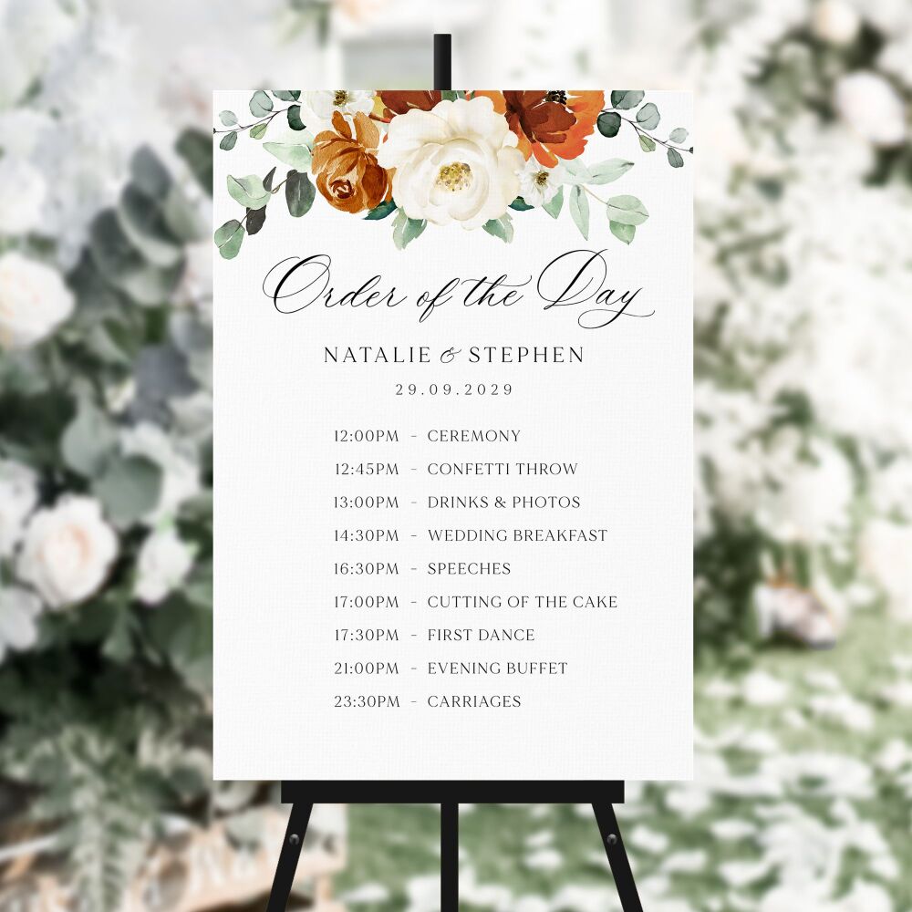 Burnt Orange & Eucalyptus Order of the Day Sign