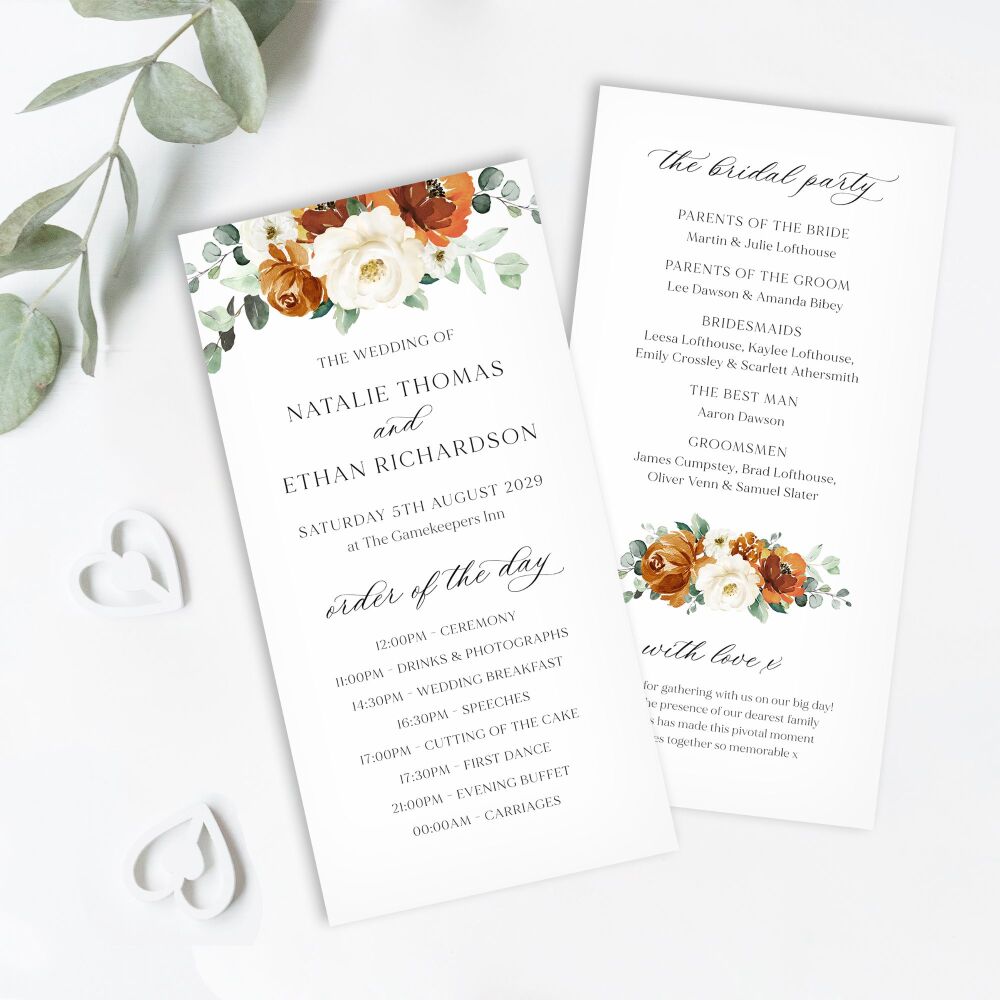 Burnt Orange & Eucalyptus Order of Service Card