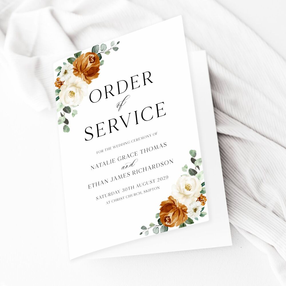 Burnt Orange & Eucalyptus Order of Service Booklet