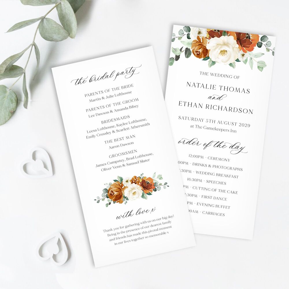 Burnt Orange & Eucalyptus Order of Service Card