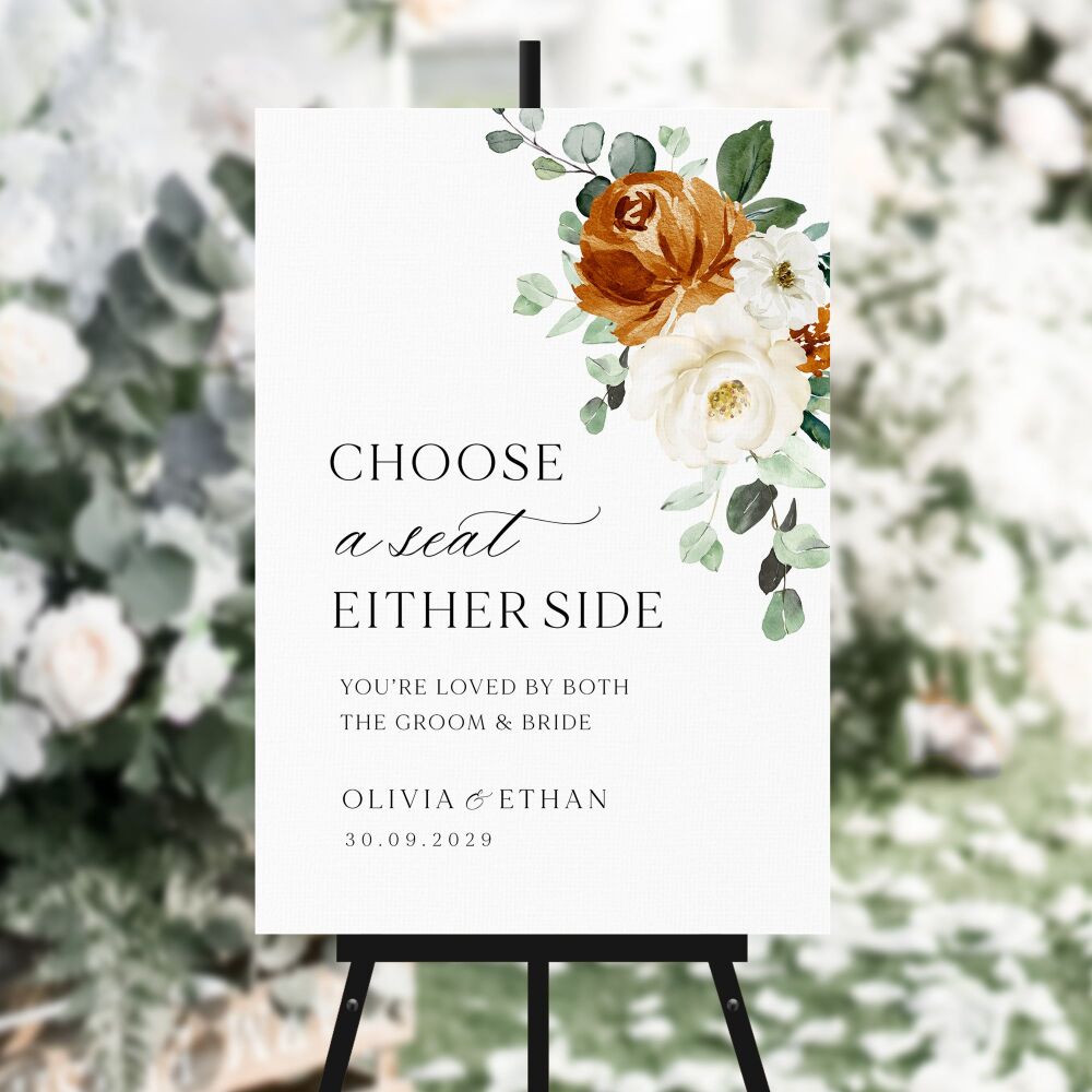 Burnt Orange & Eucalyptus Choose a Seat Sign