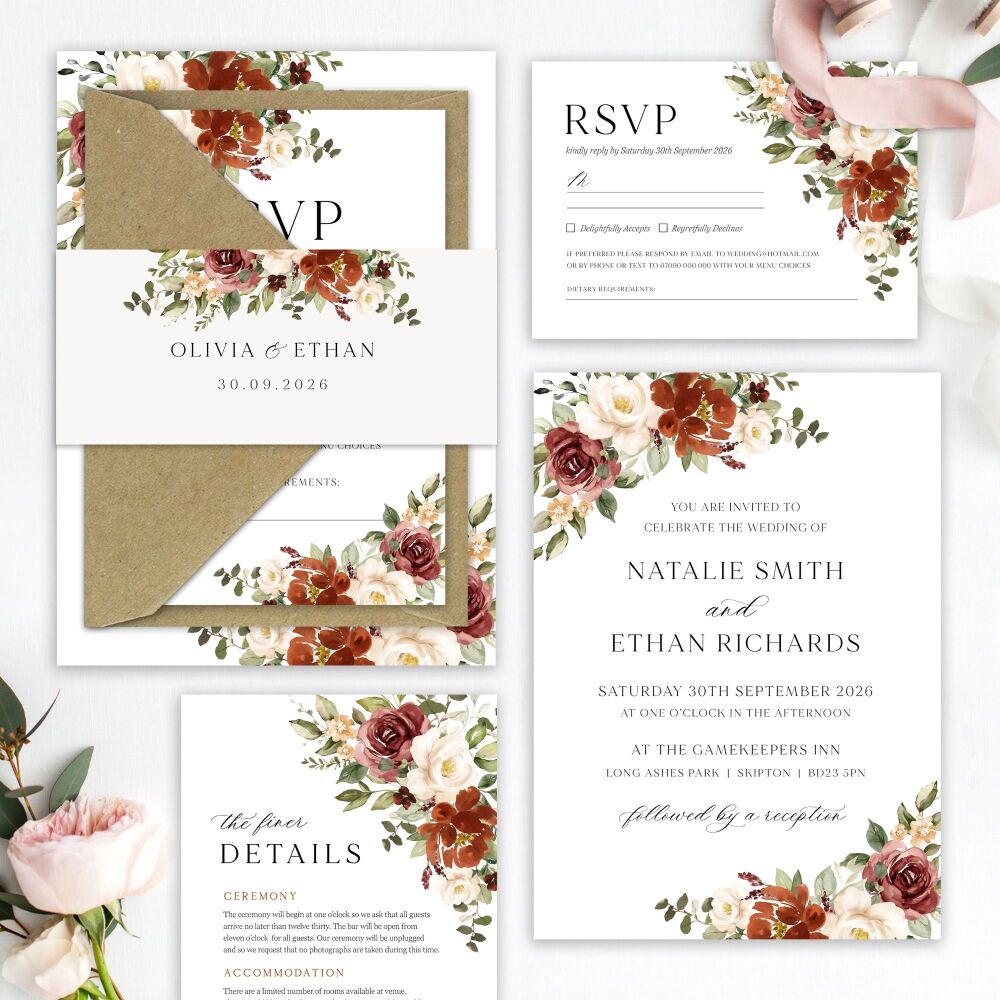 Rust & Burnt Orange Wedding Invitation Sample