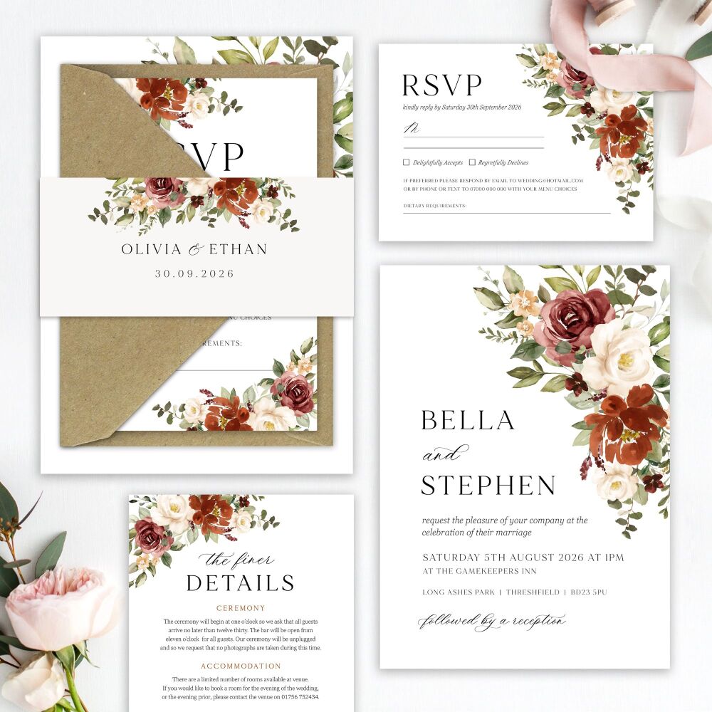 Rust & Burnt Orange Wedding Invitation Sample