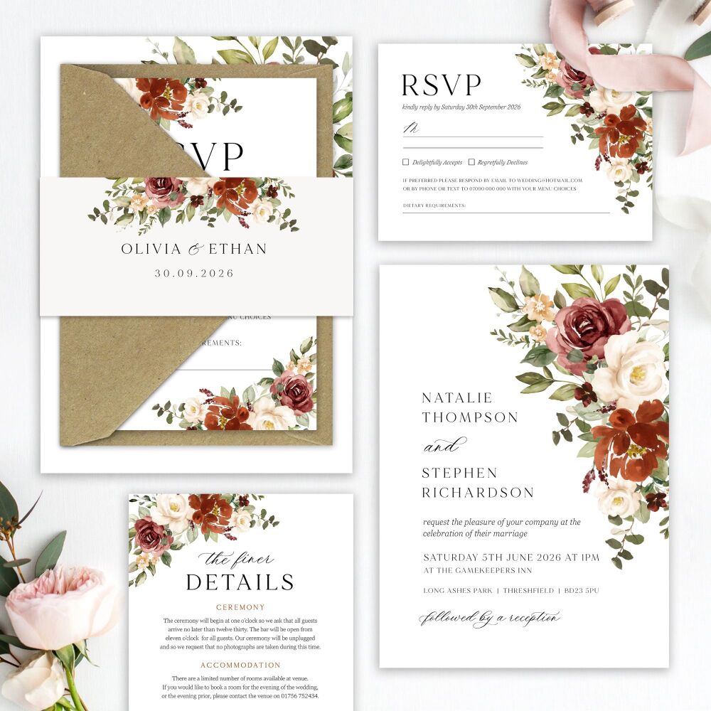 Rust & Burnt Orange Wedding Invitation Sample