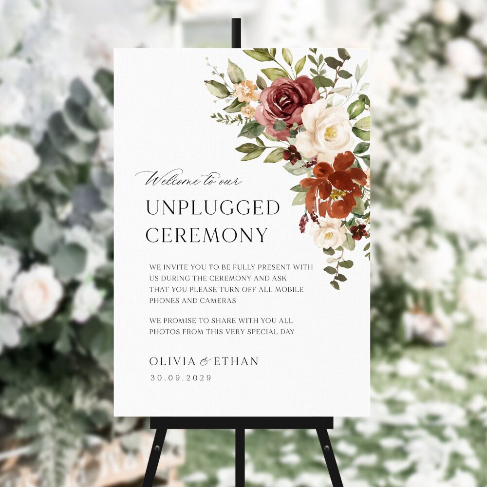 Rust & Burnt Orange Unplugged Ceremony Sign