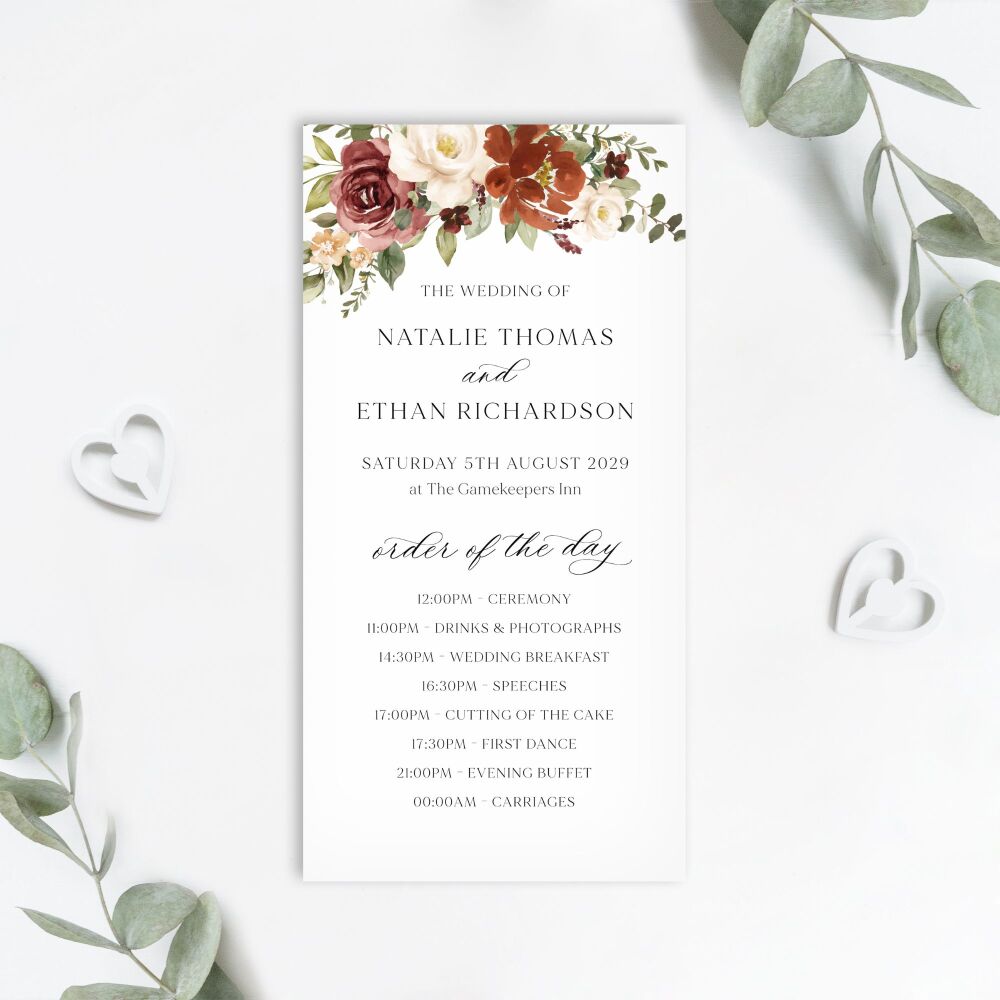 Rust & Burnt Orange Order of the Day Card