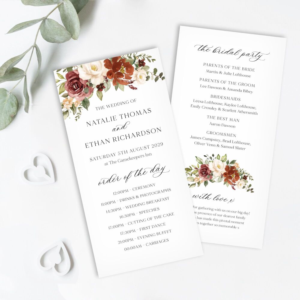 Rust & Burnt Orange Order of Service Card