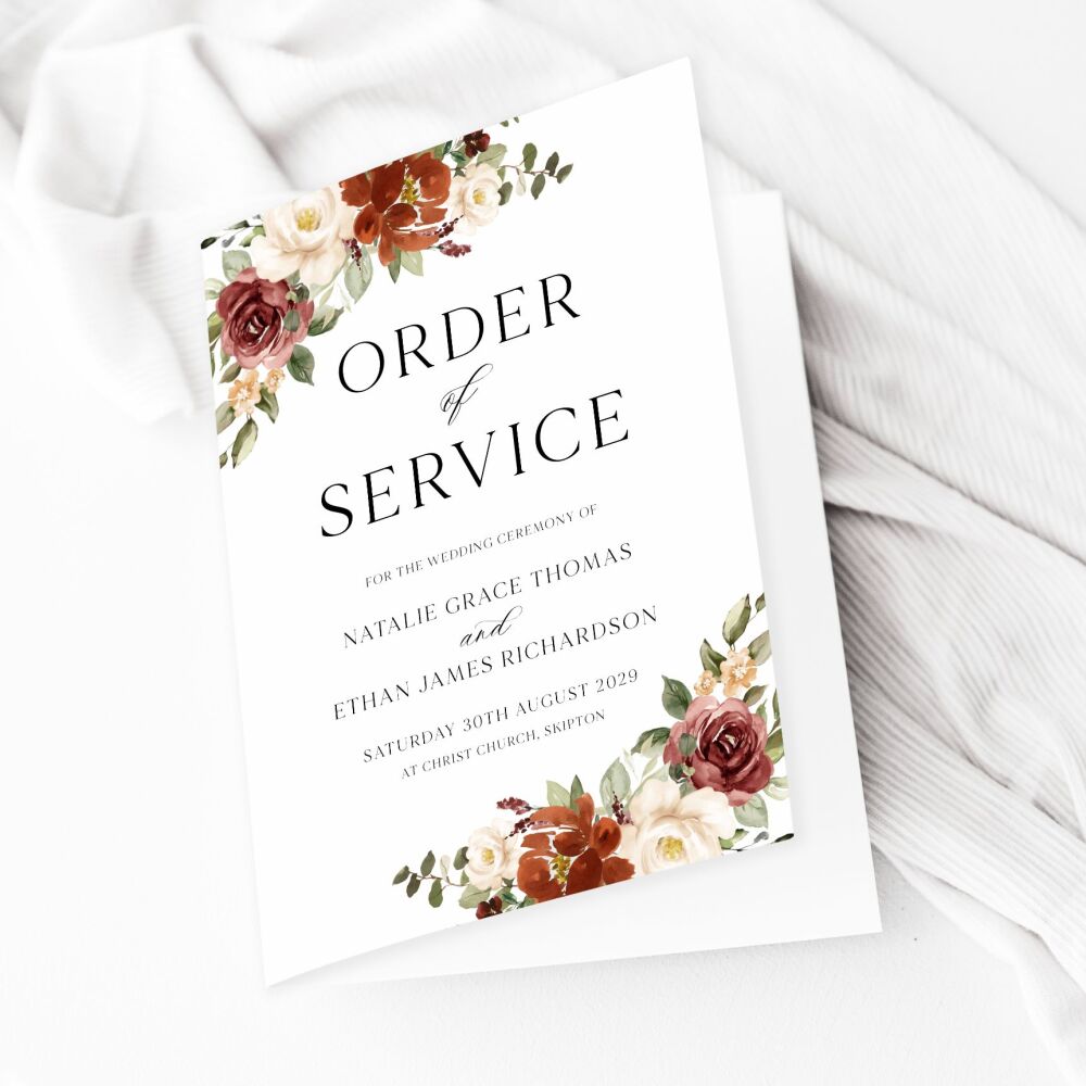 Rust & Burnt Orange Order of Service Booklet