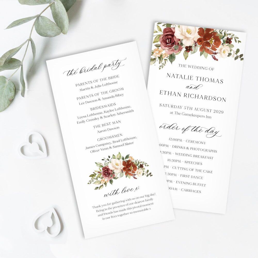 Rust & Burnt Orange Order of Service Card