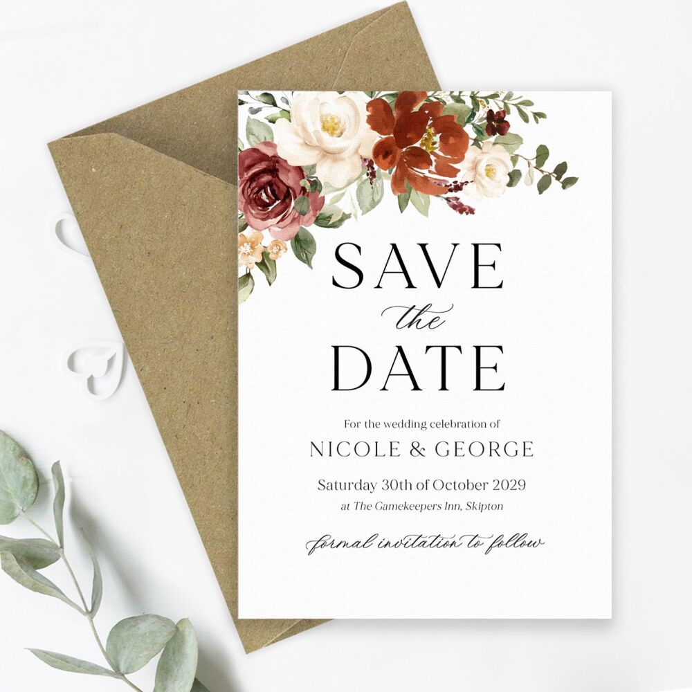 Rust & Burnt Orange Save the Date