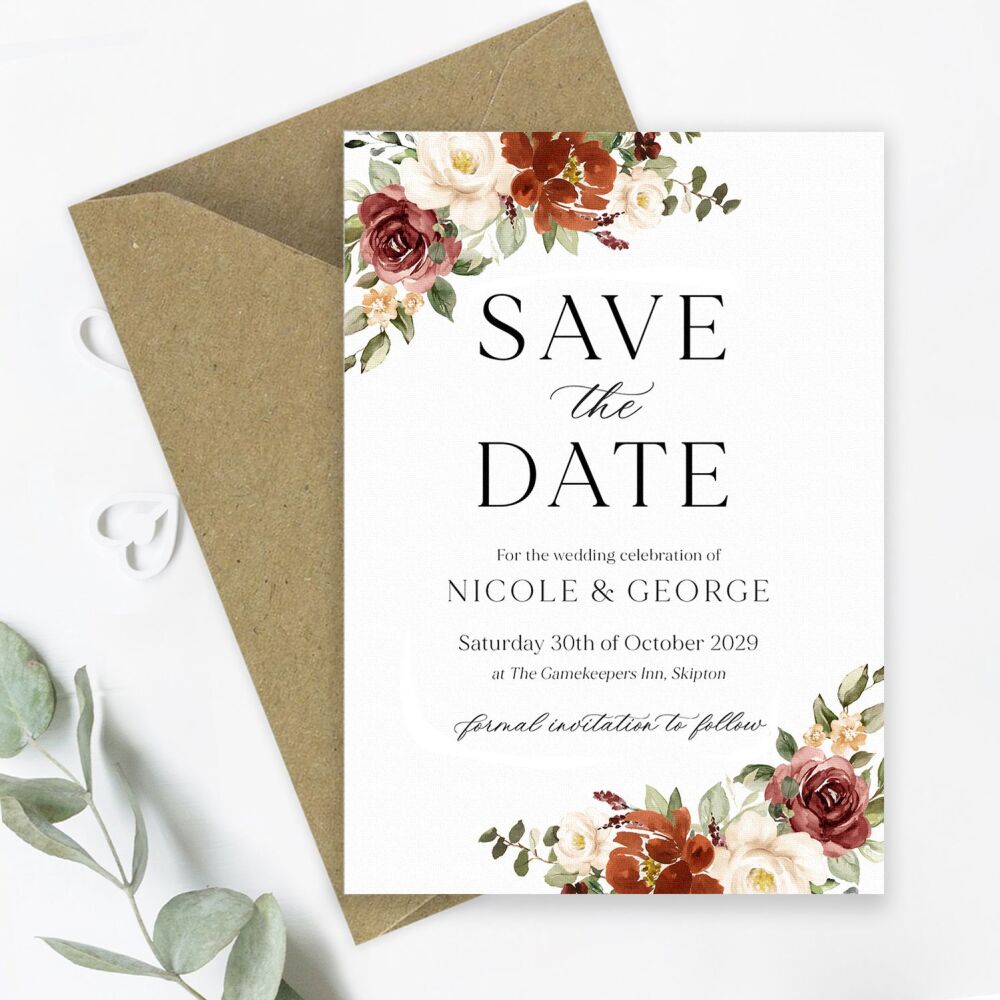 Rust & Burnt Orange Save the Date