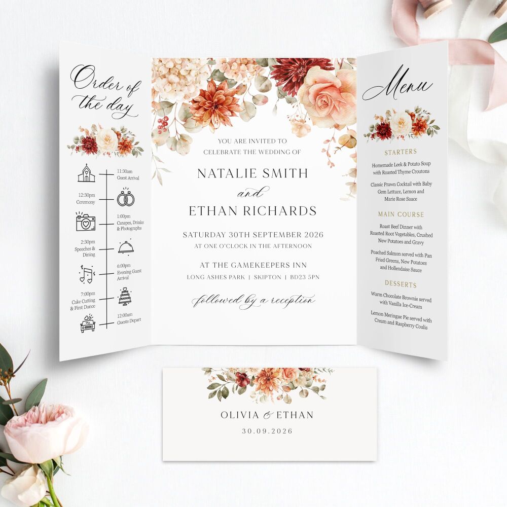 Cinnamon Floral Wedding Invitation Sample