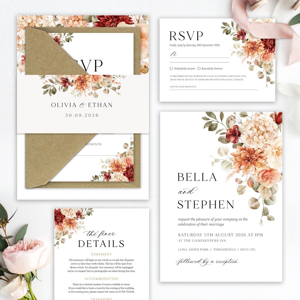 Cinnamon Floral Wedding Invitation Sample