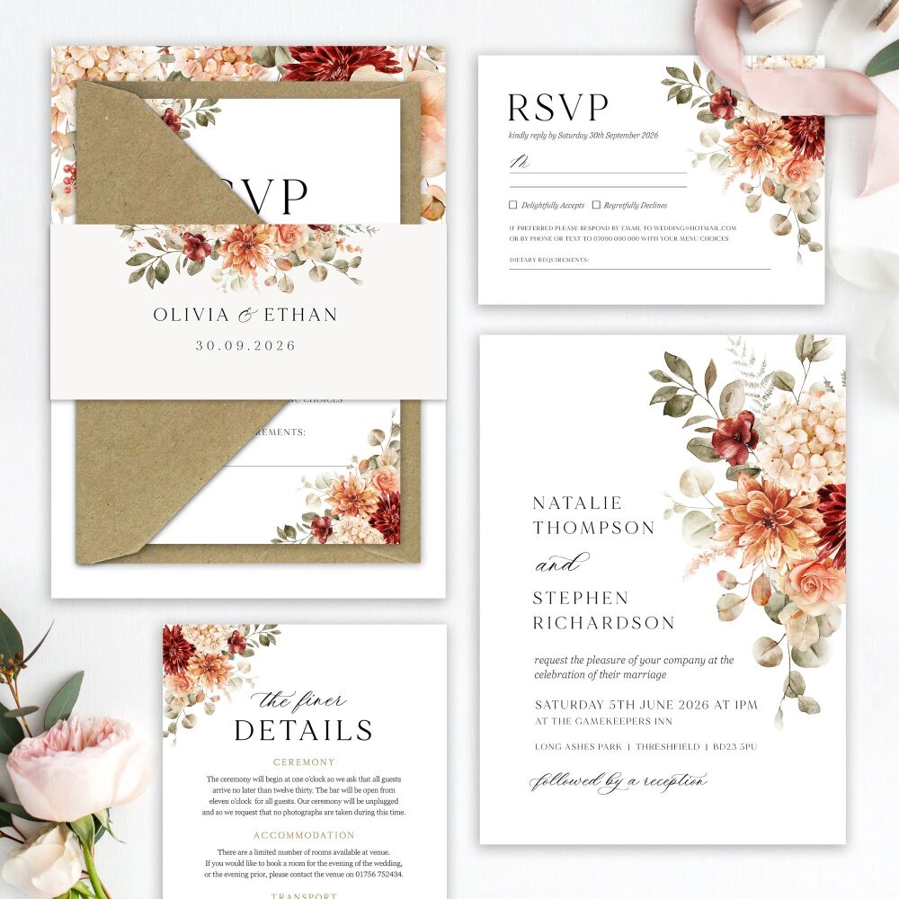 Cinnamon Floral Wedding Invitation Sample