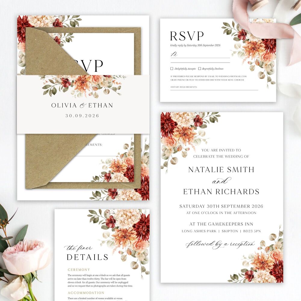 Cinnamon Floral Wedding Invitation Sample