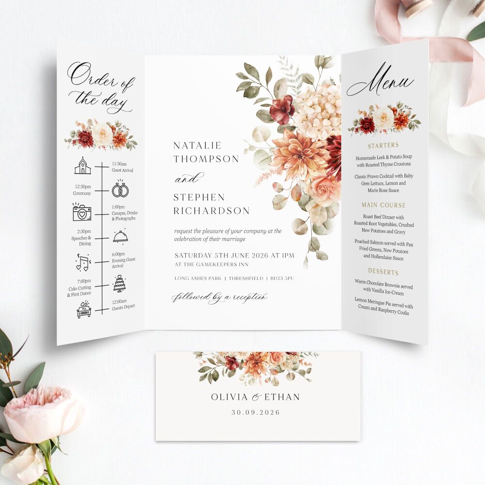 Cinnamon Floral Wedding Invitation Sample