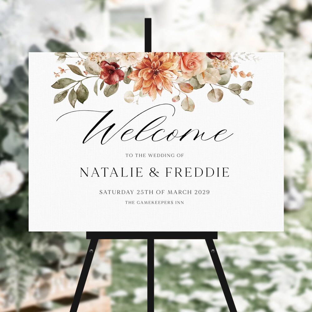 Cinnamon Floral Welcome Sign