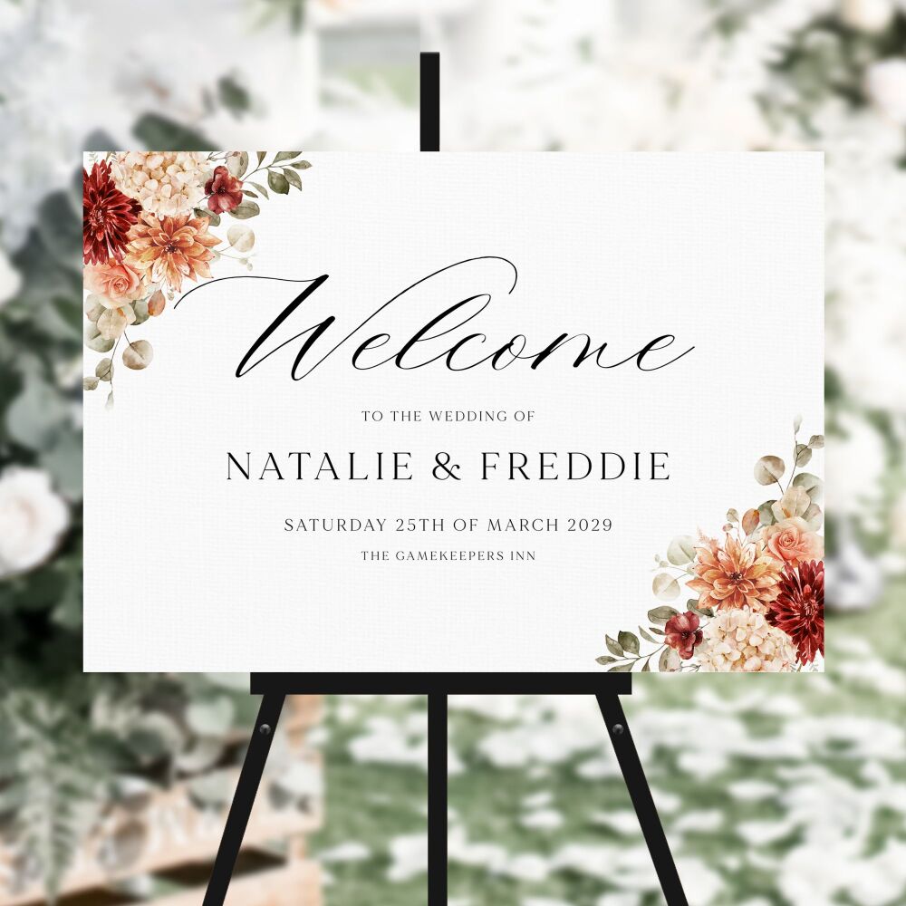Cinnamon Floral Welcome Sign