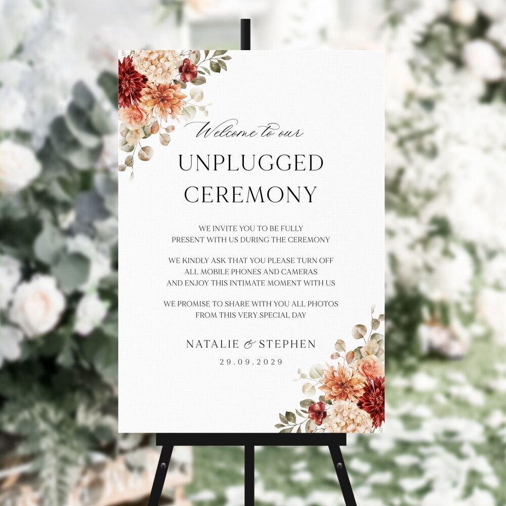 Cinnamon Floral Unplugged Ceremony Sign