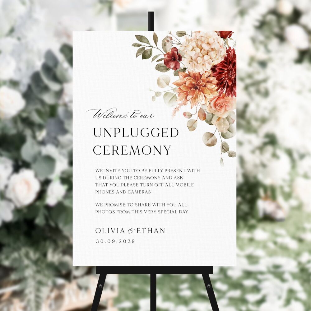 Cinnamon Floral Unplugged Ceremony Sign