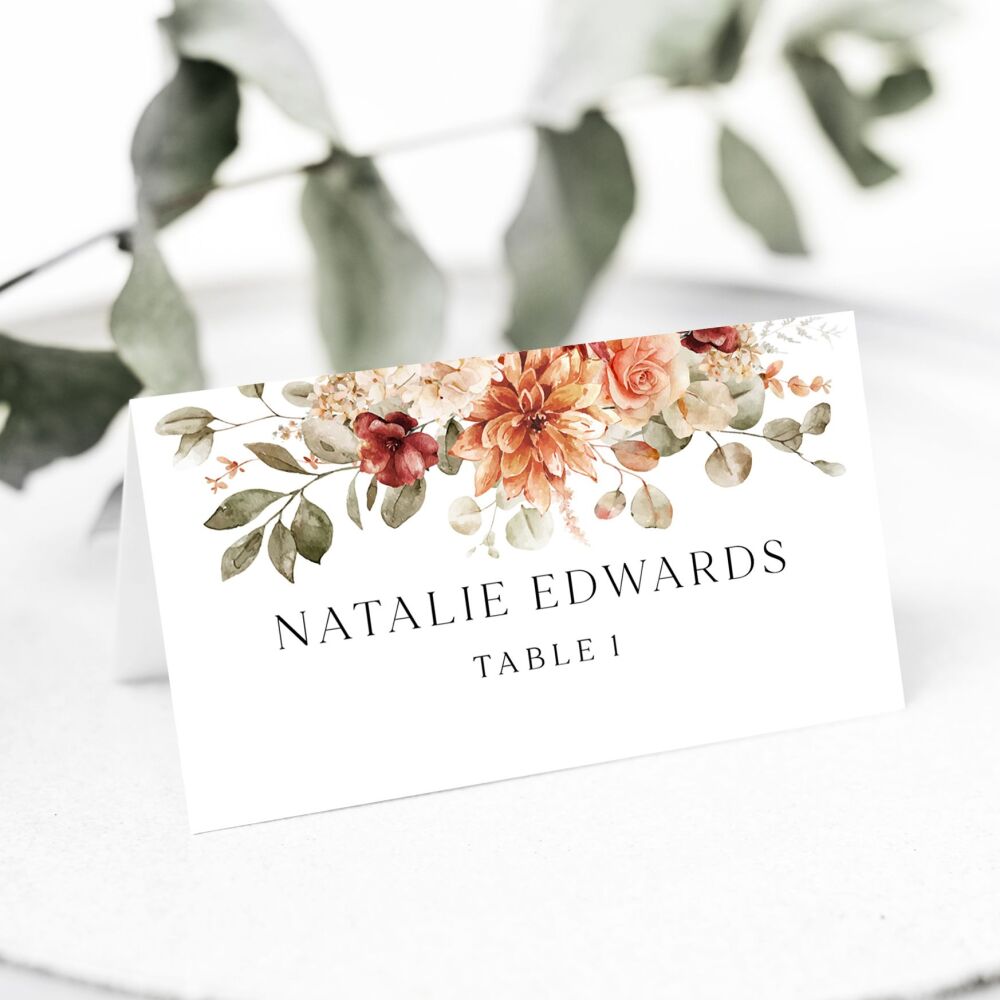 Cinnamon Floral Place Name Card