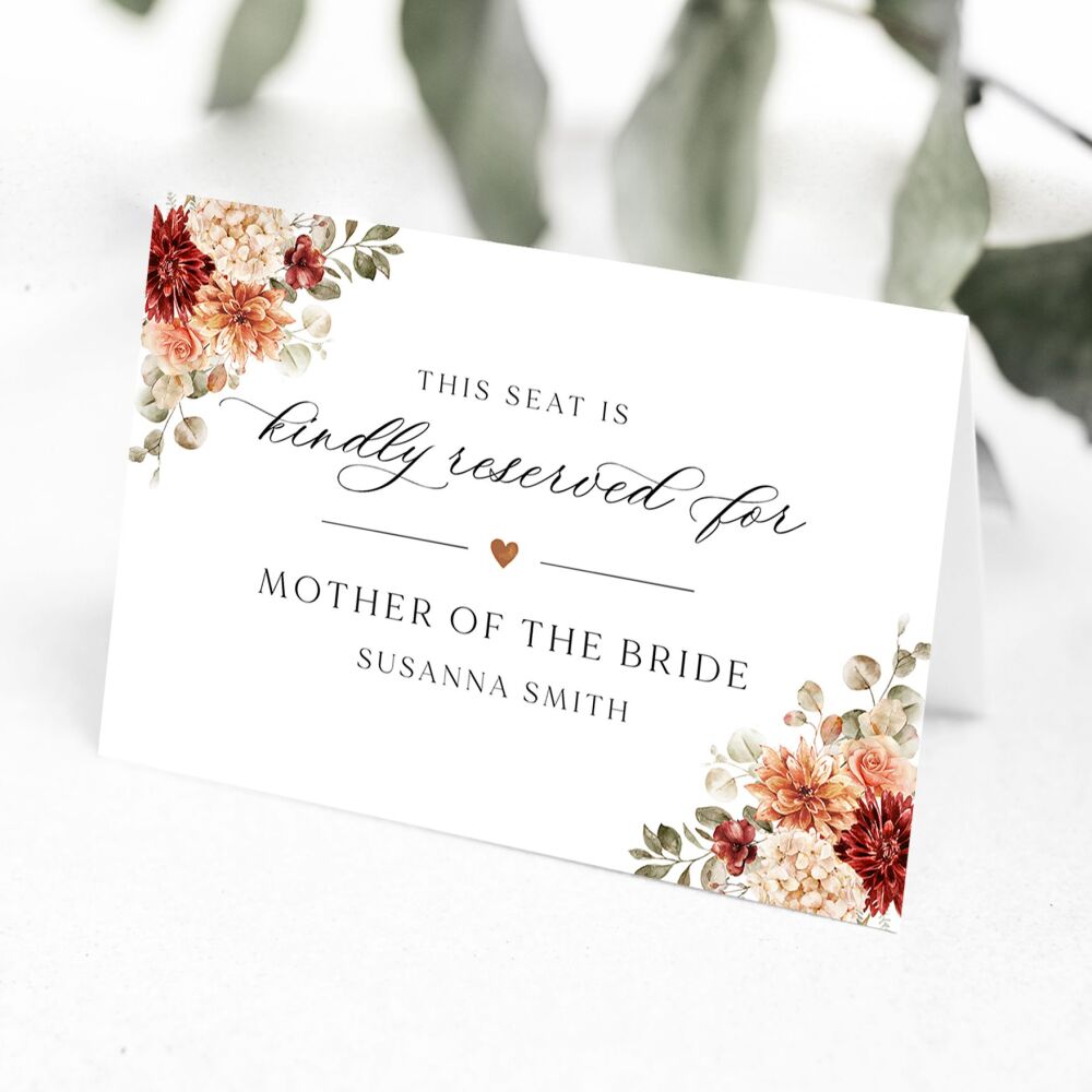 Cinnamon Floral Reserved Seat Card