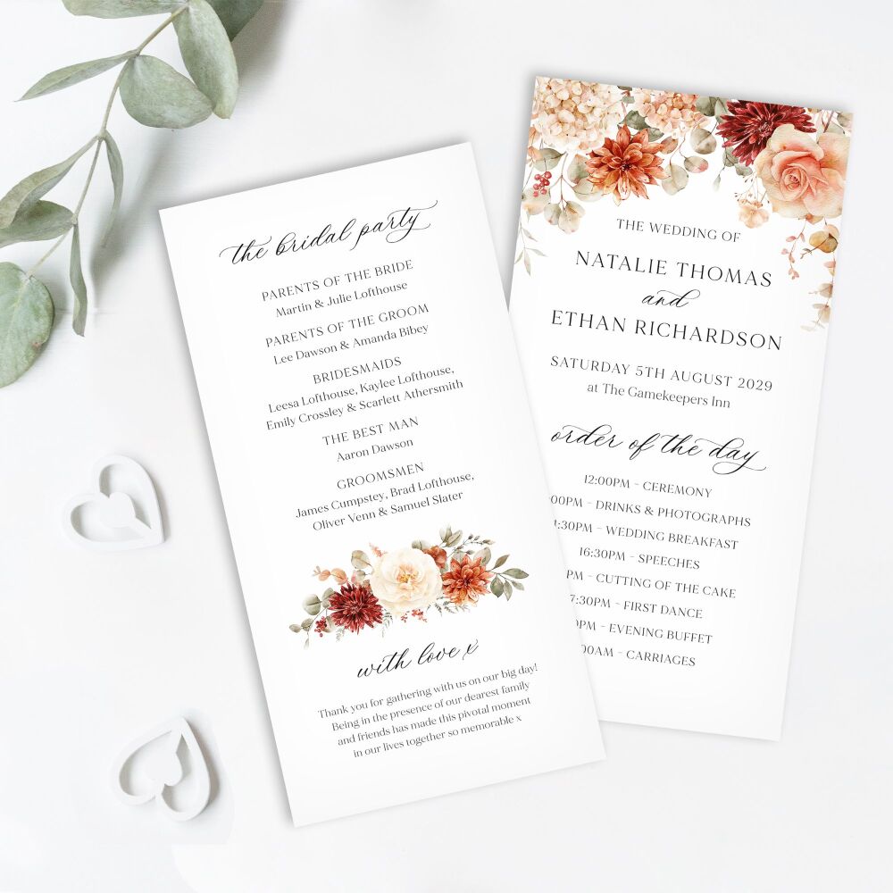 Cinnamon Floral Order of Service Card